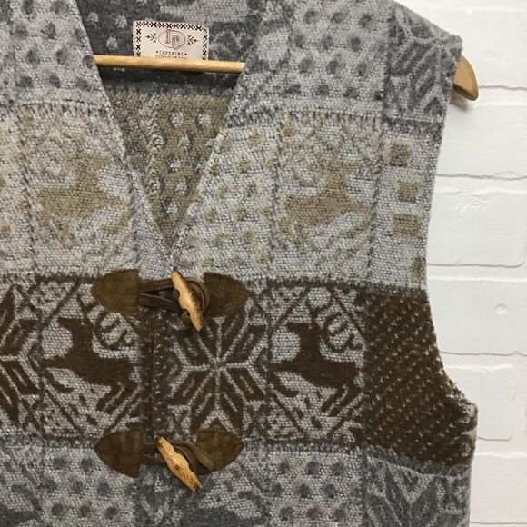 𝅺VINTAGE Imperial Connection wool blend vest deer grey beige ecru leather small - Picture 5 of 11